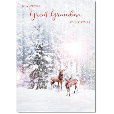 Image of doodlecards Great Grandma Christmas Card Deers in Forest Medium Size for with Plain Envelope