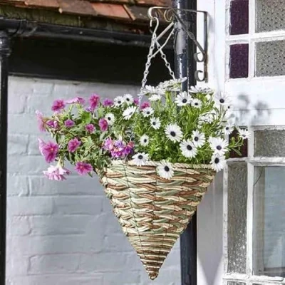 Image of Garden Mile 12in Cone Hanging Basket Outdoor Durable Pre Lined Flower For Decorations, Balcony, Patio Planters Weatherproof Planter
