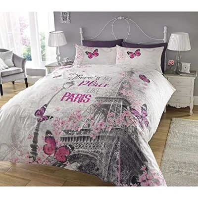 Image of Sleepdown New Paris Romance Duvet Cover &amp; Pillowcase Set Bedding Digital Print Quilt Case Bedroom Daybed (Double)