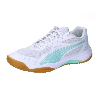 Image of Puma Solarflash III Handball shoes, Women&#039;s, Size: 4, White/electric peppermint Textile/synthetics