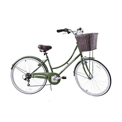 Image of Ammaco Classique 26&quot; Wheel Heritage Traditional Classic Ladies Lifestyle Bike &amp; Basket 16&quot; Frame Dutch Style Olive Green