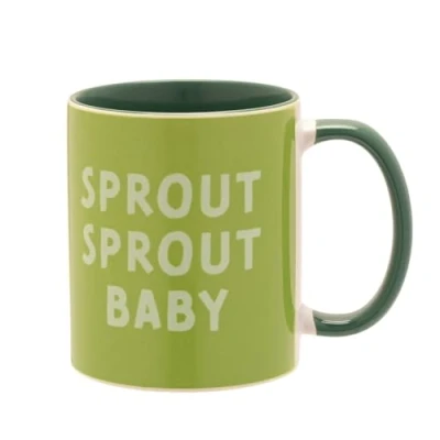 Image of The Seasonal Gift Co &#039;Sprout Sprout Baby&#039; Green Handled Mug 11oz / 312ml Whimsical Christmas Gifting &amp; Homeware Present for Tea, Coffee Holiday Festive Drinking.