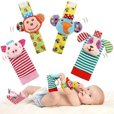 Image of Soft Baby Toy, Wrist Rattle &amp; Foot Finder Socks, Handheld Rattles and Leg Ankel Rattle, Newborn Toys for Infant Boy or Girl (4 PCS A)