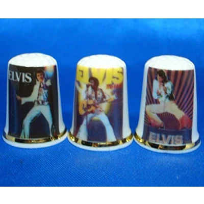 Image of Porcelain China Thimbles Set of Three Elvis on Tour Posters