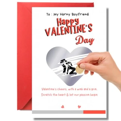 Image of Naughty Scratch off Card for Boyfriend, Rude, Funny Adult VALENTINES Day Gift him, husband, other half (HORNY BOYFRIEND CARD)