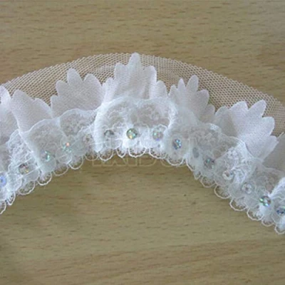Image of 3 Yards Sequins Gathered Lace Edge Trim Ribbon 5 cm Width Vintage Style White Edging Trimmings Fabric Embroidered Applique Sewing Craft Wedding Bridal Dress Embellishment DIY Decor Clothes Embroidery