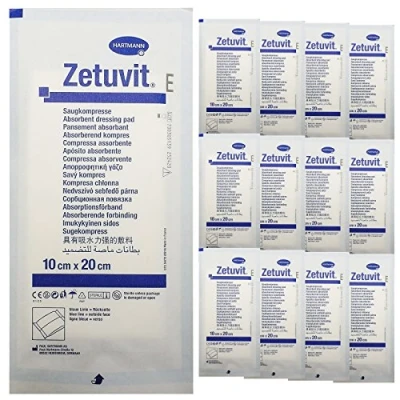 Image of Zetuvit E Sterile Cellulose First Aid Wound Injury Absorbent Dressings 10cm x 20cm (12 Pack)