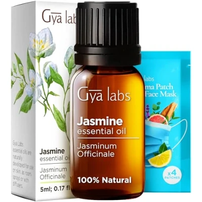 Image of Gya Labs Jasmine Essential Oil for Diffuser &amp; Aromatherapy Natural Diffuser, Skin, Hair, Massages, Candle Making Floral Alluring Scent 100% (5ml)