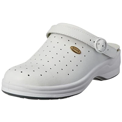 Image of Scholl Unisex New Bonus Punched Medical Professional Clog, White, 1 UK
