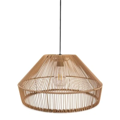 Image of Solar Powered Natural Rattan Pendant Hanging Light, Garden Pergola Lamp Outdoor Décor