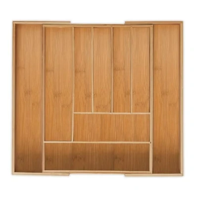 Image of Relaxdays 10032171 Cutlery Tray, Extendable, 7 9 Compartments, HxWxD: 5 x 49.5 44.5 cm, Kitchen Drawer Insert, Bamboo, Natural, MDF