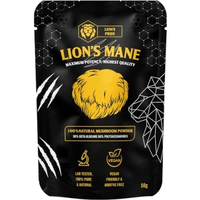 Image of Lions Mane Powder Pride Supplement High Strength 100% Pure Lion&#039;s with 50% Polysaccharides / 30% Beta Glucan (100, Grams)