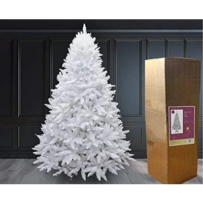 Image of SHATCHI Bushy Imperial Pine Artificial Deluxe Christmas Tree Hinged Branches Pencil Point Tips with Metal Stand Xmas Home Decorations, PVC, White, 12Ft/360CM