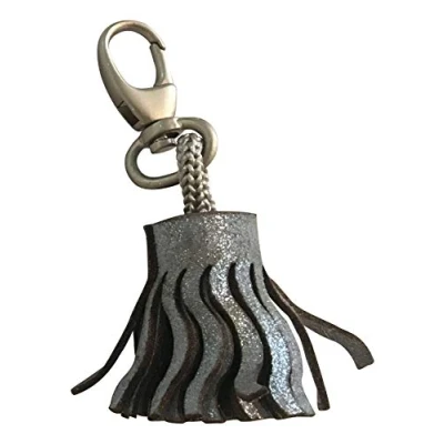Image of Clairefontaine Ref 400078C Plume Leather Tasselled Keyring 4 x 2.5cm, Made From Genuine Lambskin Leather, Connected By A Carabiner Sky Blue Colour