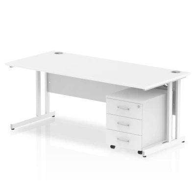Image of Impulse 1800x800mm Desk White Top Cantilever Leg + Mobile Ped