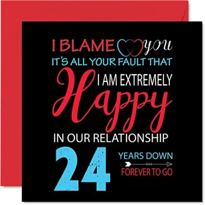 Image of Funny 24th Anniversary Card for Husband Wife Your Fault I&#039;m Extremely Happy Wedding Partner, 145mm x Greeting Cards Twenty Fourth Anniversaries
