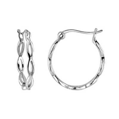 Image of Dew Sterling Silver Detailed 15mm Hoop Earrings, 66815HP