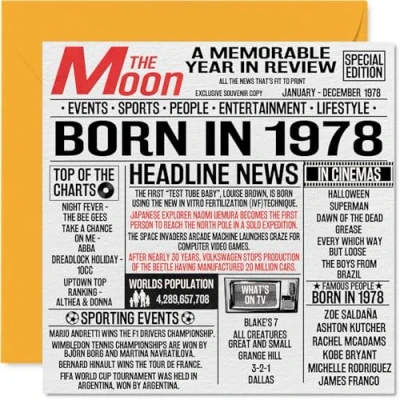 Image of 46th Birthday Cards for Men Women Born In 1978 Newspaper Happy 46 Card Mum Dad Uncle Aunt Vintage Retro Back 1978, 145mm x Forty Six Sixth Bday Greeting