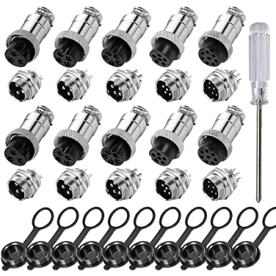 Image of Aiqeer 10 Pcs GX16 Aviation Connector Set, 16 mm Thread Panel Metal Cable Connector, 5A Male Female Plug Socket Kit, with Rubber Cap (3 Pin/4 Pin/5 Pin/6 Pin/8 Pin)
