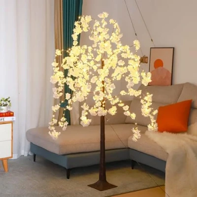 Image of Somsiwey Lighted Cherry Blossom Tree 6FT Artificial Light up for Decoration Inside, Faux Flower with Warm White Home Patio Wedding Party Christmas Decor