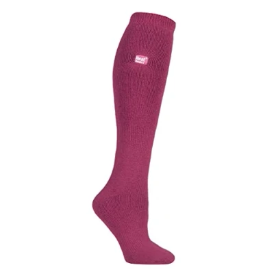 Image of HEAT HOLDERS Lite Ladies Thin Extra Long Knee High 1.6 TOG Patterned Winter Warm Thermal Socks (4 8 UK, Raspberry)
