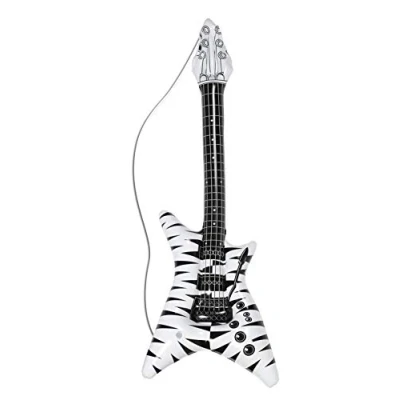 Image of WIDMANN 04814 Inflatable Guitar Rockstar Zebra With Strap, Adult Unisex, Length 95 cm, Pop Star, Punk, Musicians, Carnival, Theme Parties