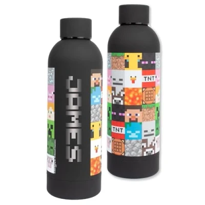 Image of Minecraft Personalised Water Bottles For Kids Stainless Steel Bottle Leakproof BPA Free 700ML Black