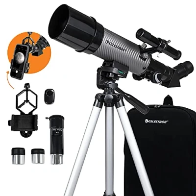 Image of Celestron 22007 Travel Scope 60 DX Portable Refractor Telescope with Smartphone Adapter Ideal for Beginners Fully Coated Glass Optics, Tripod, Backpack and Bonus Accessories, Black/Grey