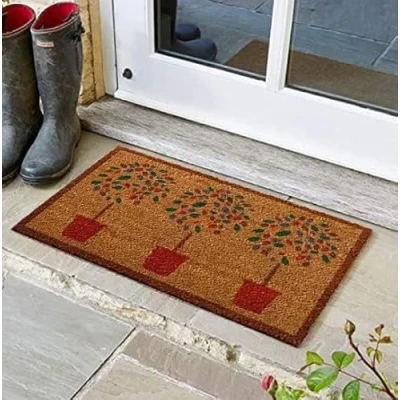 Image of GadgetZone Large Novelty Printed Bay Trees Welcome Mat Natural Coir Absorbent Entrance Doormat Vinyl Backed &amp; Anti Slip Rubber Floor (bay trees)