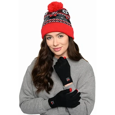 Image of Disney Adult Knit Beanie Hat and Texting Glove Set Mickey Minnie Mouse Print, Red, One Size