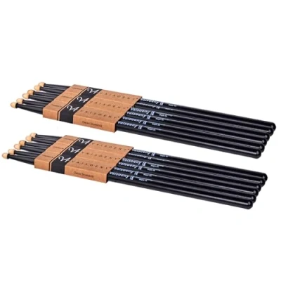 Image of Vaisoeny Drum Sticks, 5A Drumsticks Lacquered Classic Hard Maple Wood, 6 Pair for Kids and Adult, Professional Musical Instrument Percussion Accessories (Black)