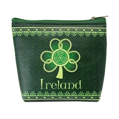 Image of Shamrock Spiral Ireland Clip Purse with A Green and Yellow Celtic Design