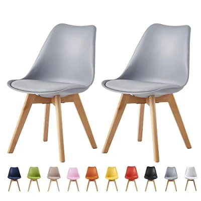 Image of mcc direct Set of 2 Dining Chairs Wooden Legs Soft Cushion Pad Stylish DELUXE Retro Lounge Office EVA (Grey)