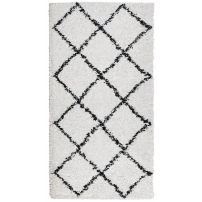 Image of vidaXL Shaggy Rug High Pile Modern Cream/Black 80x150 cm Indoor Area Rug, Polypropylene, Soft, Safe, Foldable