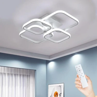 Image of Comely LED Ceiling Lamp, 4 Square Dimmable Light 48W 5400LM, White Lights Fixtures with Remote Control for Bedroom Hallway Office Kitchen Living Room, 3000K 6500K