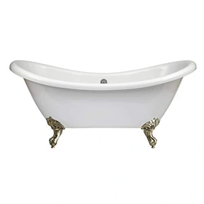 Image of Milano Legend White 1750mm x 730mm Double Ended Freestanding Slipper Bath Gold Ball Claw Feet