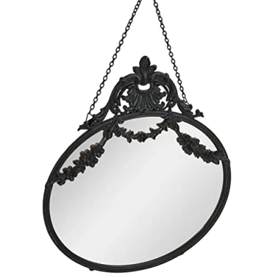 Image of Creative Co op Vintage Pewter Framed Wall Mirror with Decorative Chain, Black
