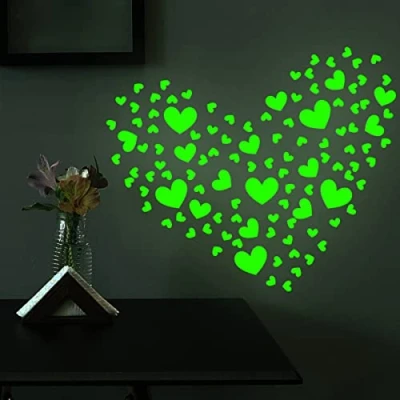 Image of 2 sheets of glowing in the dark heart stickers, luminous wall self adhesive game stickers for children&#039;s rooms glow
