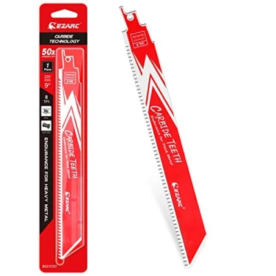 Image of EZARC Carbide Reciprocating Saw Accessory Sawzall Attachment R978HM Endurance for Thick Metal, Cast Iron, Alloy Steel 225mm 8TPI, 1 Pack