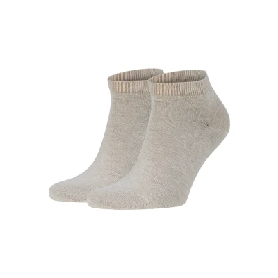 Image of FALKE Men&#039;s Happy 2 Pack M SN Cotton Low Cut Plain Pairs Trainer Socks, Beige (Sand Melange 4650), 5.5 8
