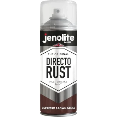 Image of JENOLITE Directorust Gloss Spray Paint ESPRESSO BROWN 400ml Direct To Rust For Metal Multi Surface Wood, Metal, Plastic, Ceramic 8017