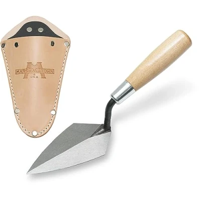 Image of MARSHALLTOWN Archaeology Pointing Trowels, Wood Trowel Handle, 127mm Length, 64mm Width, with Leather Holster, Standard Pattern, Heavy Duty, Made in The USA, ATH50S