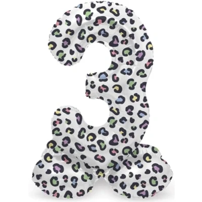 Image of Folat 63933 Standing 3 Bright Panther White 72 cm Birthday Decoration Balloon Number No Helium Required, Multicoloured, Standard Size