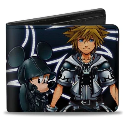 Image of Buckle Down Men&#039;s Kingdom Hearts II Organization 13 Mickey/Final Form Sora Bi Fold Wallet, Multicolor, Default Size