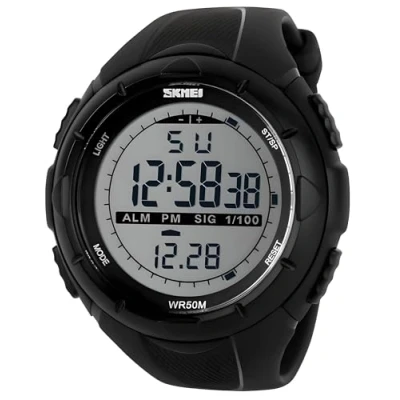 Image of Mens Digital Watches, Waterproof Stopwatch Wrist Sports Watch for Men, Alarm Clock, Chronograph, LED Light, and Military Style from SKMEI 1025 Black