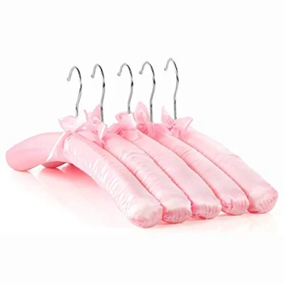 Image of HangerworldPack of 5 Pink Satin 43cm Padded Cushioned Coat Garment Dress Clothes lingerie Bridal hangers.