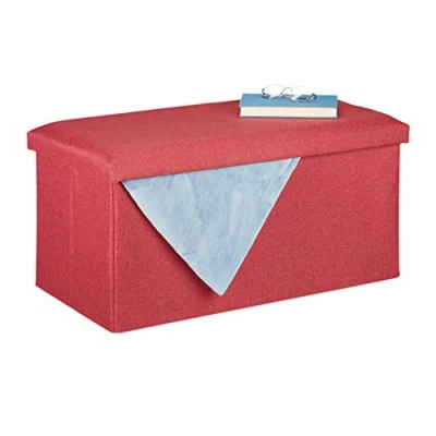 Image of Relaxdays Storage Bench, Fabric Cover, 84 L Capacity, H x W D: approx. 38 76.5 38.5 cm, Dark Red