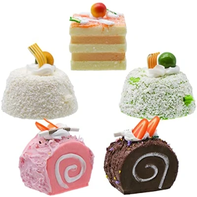 Image of YHSKJCD Artificial Simulation Cake, 5Pcs Realistic Cake Dessert Fake Food Model Cupcake Bread for Photography Props Kitchen Home Decoration Display