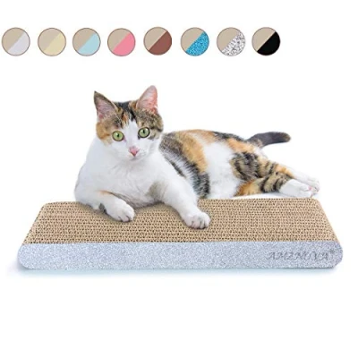 Image of AMZNOVA Cat Scratching Pad, Scratcher Cardboard, Scratch Lounge with Catnip, Narrow, Glitter Silver