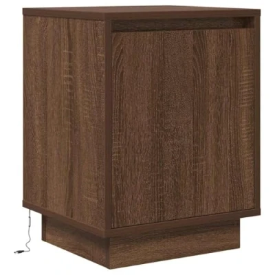 Image of vidaXL Brown Oak Bedside Cabinet/Nightstand with LED Lights 38x34x50cm Modern Engineered Wood Nightstand/Freestanding Table for Bedroom 2 Drawers, Freestanding, Custom Lighting